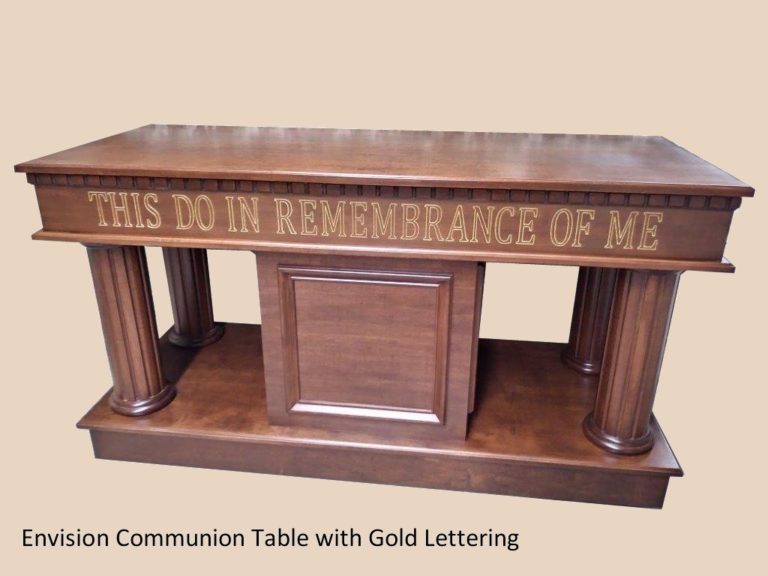 Communion table and pulpit sets with matching styles and finishes